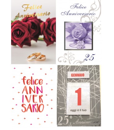 Biglietto italian joy ANNIVERSARIO ASSORTITI IN 4 MODELLI conf. da 12 pz.