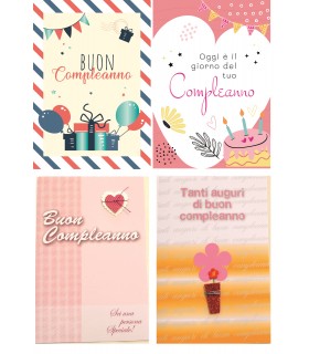 Biglietto italian joy BUON COMPLEANNO ASSORTITI conf. da 12 pz.