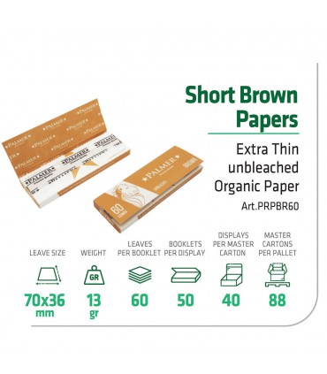 Cartina PALMER corta organic BROWN extra fine CONF. DA 50 LIBRETTI da 60 cartine
