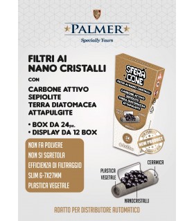 Filtri sfera PALMER conici ai nano cristalli con carbone attivo 6/7 MM L.27 MM IN BUSTINA CONF. 12 box DA 24 FILTRI
