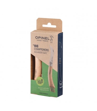 Coltello Chiudibile e Tascabile OPINEL da Funghi con manico in Legno Di Faggio e Lama Curva in acciaio inox da 8 cm.