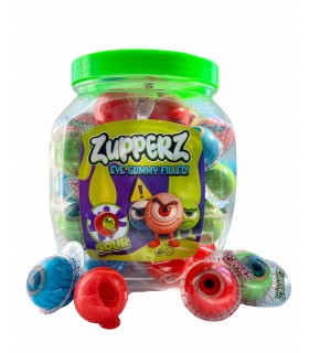 CARAMELLE GOMMOSE ZUPPERZ EYE GUMMY FILLED RIPIENE DI GEL ALLA FRUTTA  CONFEZIONATE SINGOLARMENTE EXPO 50 PZ. DA 18 GR.