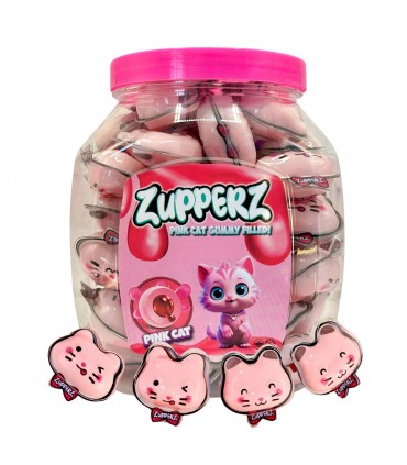 CARAMELLE GOMMOSE ZUPPERZ PINK CAT A FORMA DI GATTO RIPIENE DI GEL ALL FRAGOLA CONFEZIONATE SINGOLARMENTE EXPO. 50 PZ. DA 18 GR.