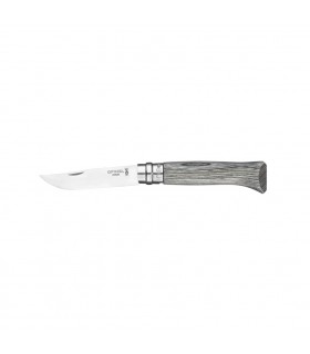 Coltello Chiudibile e Tascabile OPINEL con manico in Legno Di Betulla Grigio Lama in acciaio inox da 8.5 cm. con scatola regalo
