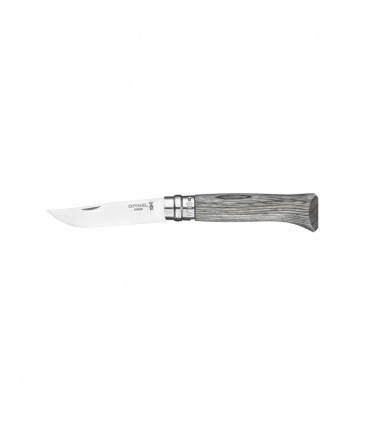 Coltello Chiudibile e Tascabile OPINEL con manico in Legno Di Betulla Grigio Lama in acciaio inox da 8.5 cm. con scatola regalo