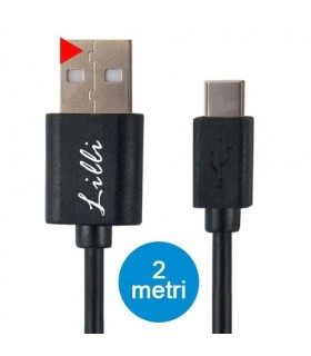 Cavo Lilli C-Type  in PVC per Dispositivi Android di Ultima Generazione Lunghezza 2MT Disponibile Bianco e Nero
