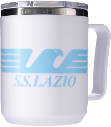 TAZZA TERMICA S.S. LAZIO CON IMPUGNATURA ERGONOMICA E CHIUSURA ERMETICA BIANCA CONF. IN SCATOLA