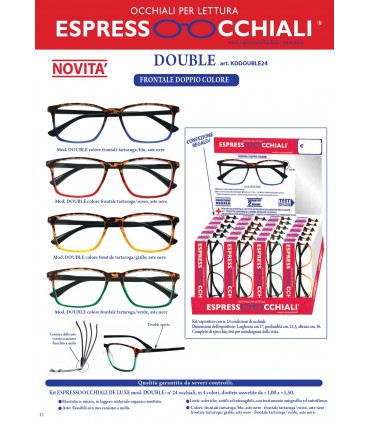 OCCHIALI DA LETTURA ESPRESSO OCCHIALI MOD. DOUBLE EXPO DA 24 PZ. ASSORTITI IN 4 COLORI
