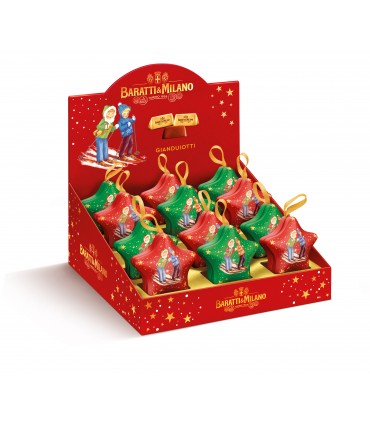 gianduJottO CLASSICO BARATTI&MILANO CON STELLA di natale IN LATTA APPENDIBILE 38G EXPO DA 12PZ.