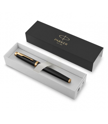 Penna PARKER stilo im premium black/fold gt in alluminio anodizzato con pennino CONFEZIONATA IN ELEGANTE SCATOLA REGALO