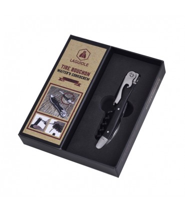 CAVATAPPI LAGUIOLE con manico in Legno colore NERO CONFEZIONATO IN ELEGANTE SCATOLA DA REGALO