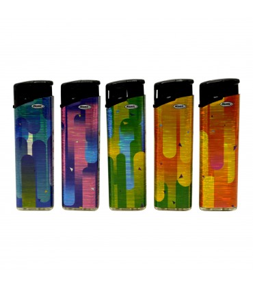 Accendino Elettronico ATOMIC HOLOGRAFIC LAMETTA conf. 50 pz. ASSORTITO CON 5 FANTASIE
