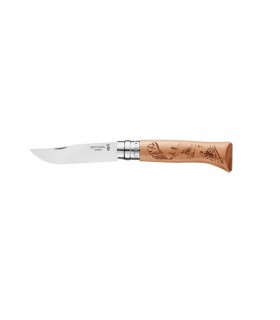 Coltello Chiudibile e Tascabile OPINEL con manico in Legno Colore FAGGIO CON INCISIONE Lama in acciaio inox da 8,5 cm.