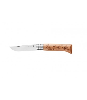 Coltello Chiudibile e Tascabile OPINEL con manico in Legno Colore FAGGIO CON INCISIONE Lama in acciaio inox da 8,5 cm.