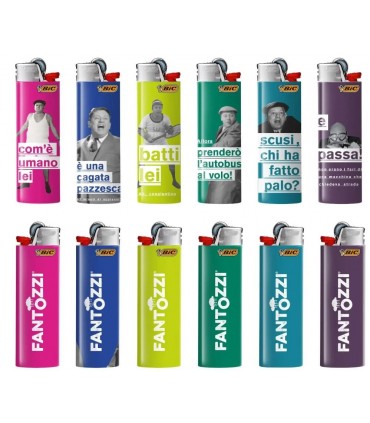 ACCENDINI BIC DECORATI "FANTOZZI" EXPO PRECARICATO CON 100 ACCENDINI( 50 BIC MINI- 50 BIC MAXI)