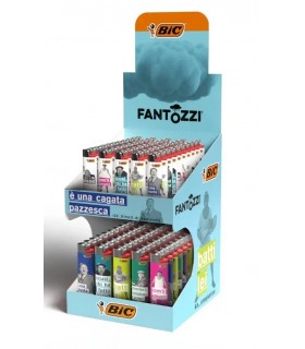 ACCENDINI BIC DECORATI "FANTOZZI" EXPO PRECARICATO CON 100 ACCENDINI( 50 BIC MINI- 50 BIC MAXI)