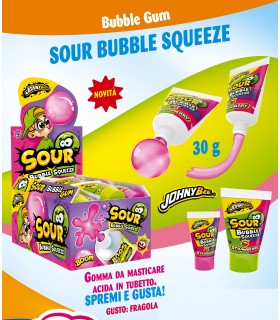 SOUR BUBBLE gum SQUEEZE GOMMA DA MASTICARE ACIDA IN TUBETTO SPREMI E GUSTA  30GR CONF. 24 PZ.