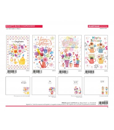 BIGLIETTI MARPIMAR BUON COMPLEANNO CON FOIL RAME E RILIEVO CONF. 12 PZ. ASSORTITI