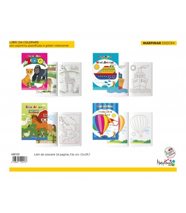 4 Libri marpimar da Colorare con copertina plastificata e glitter da 16 Pagine assortiti come in foto