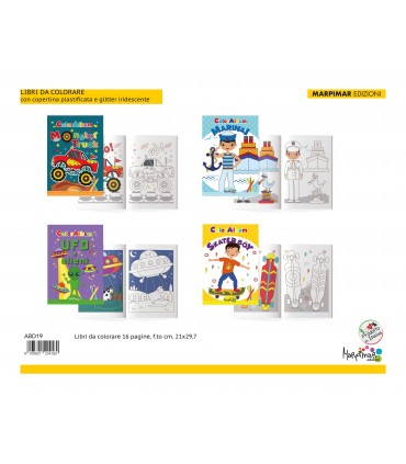 4 Libri marpimar da Colorare con copertina plastificata e glitter da 16 Pagine assortiti come in foto