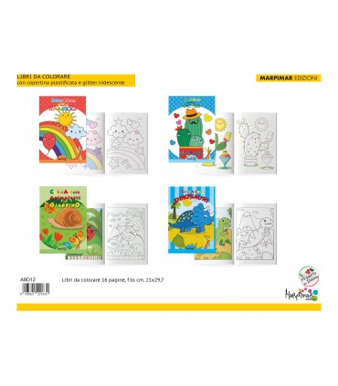 4 Libri marpimar da Colorare con copertina plastificata e glitter da 16 Pagine assortiti come in foto