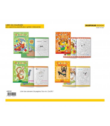 4 Libri marpimar da Colorare con copertina plastificata e glitter da 16 Pagine assortiti come in foto