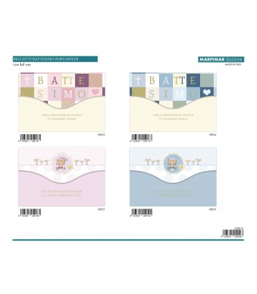 Biglietto Marpimar BATTESIMO PORTASOLDI CON FOIL ORO CONF. 12 PZ. ASSORTITI