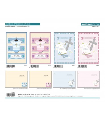 Biglietto Marpimar BATTESIMO con foil argento ed applicazioni in 3d conf. 12 PZ. ASSORTITI