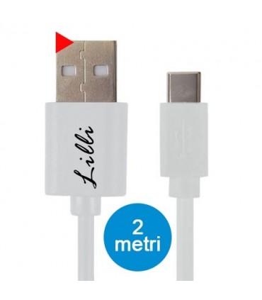 Cavo Lilli C-Type  in PVC per Dispositivi Android di Ultima Generazione Lunghezza 2MT Disponibile Bianco e Nero