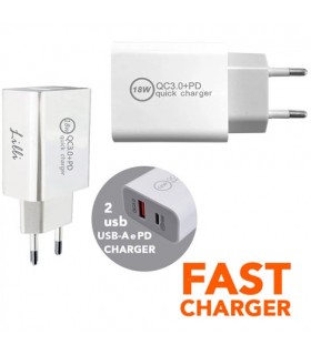 Caricatore da Muro con due prese USB e USB-C di ultima generazione colore BIANCO