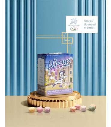 PASTIGLIE LEONE DISSETANTI COLLEZIONE olimpiadi milano-cortina 2026 IN SCATOLETTA DA 27g CONF. DA 36 PZ. gusti assortiti