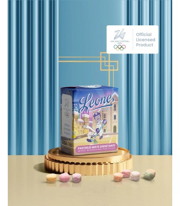 PASTIGLIE LEONE DISSETANTI COLLEZIONE olimpiadi milano-cortina 2026 IN SCATOLETTA DA 27g CONF. DA 36 PZ. gusti assortiti