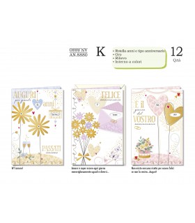 Biglietto CROMO ANNIVERSARIO CON ROTELLA ANNI in rilievo CONF. 12 PZ. ASSORTITI