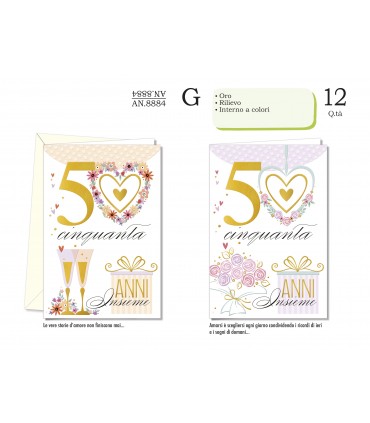 Biglietto CROMO ANNIVERSARIO 50 ANNI CON RILIEVO E INTERNO A COLORI CONF. 12 PZ. ASSORTITI