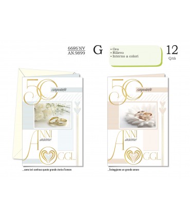 Biglietto CROMO ANNIVERSARIO 50 ANNI CON RILIEVO E INTERNO A COLORI CONF. 12 PZ. ASSORTITI