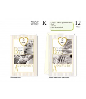 Biglietto CROMO ANNIVERSARIO CON DOPPIA ROTELLA GIORNO/MESE  CONF. 12 PZ. ASSORTITI