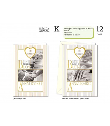 Biglietto CROMO ANNIVERSARIO CON DOPPIA ROTELLA GIORNO/MESE  CONF. 12 PZ. ASSORTITI