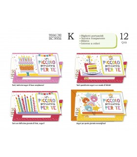 Biglietto CROMO COMPLEANNO PORTASOLDI CON RILIEVO CONF. 12 PZ. ASSORTITI