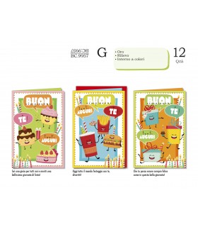 Biglietto CROMO COMPLEANNO BAMBINI CON INTERNO A COLORI CONF. 12 PZ. ASSORTITI