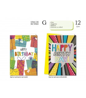 Biglietto CROMO COMPLEANNO CON INTERNO A COLORI E RILIEVO CONF. 12 PZ. ASSORTITI