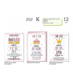 Biglietto CROMO COMPLEANNO CON ROTELLA GIORNO/MESE CONF. 12 PZ. ASSORTITI