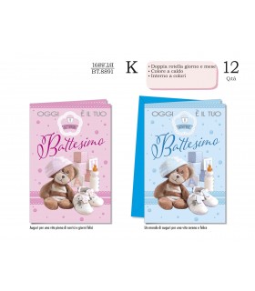 Biglietto CROMO BATTESIMO CON ROTELLA GIORNO/MESE CONF. 12 PZ. ASSORTITI