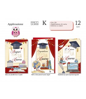 Biglietto CROMO LAUREA CON LAVORAZIONI IN ORO IN 3D CONF. 12 PZ. ASSORTITI