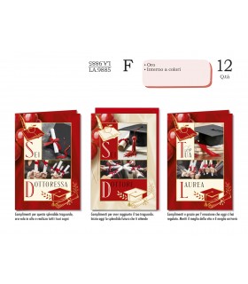 Biglietto CROMO LAUREA CON LAVORAZIONE IN ORO E INTERNO A COLORI CONF. 12 PZ. ASSORTITI