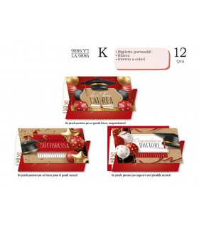 Biglietto CROMO LAUREA PORTASOLDI CON INTERNO A COLORI CONF. 12 PZ. ASSORTITI