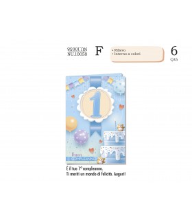 Biglietto CROMO COMPLEANNO LUI 1 ANNO CON INTERNO A COLORI CONF. 6 PZ.
