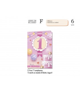 Biglietto CROMO COMPLEANNO LEI 1 ANNO CON INTERNO A COLORI CONF. 6 PZ.