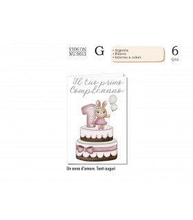 Biglietto CROMO COMPLEANNO LEI 1 ANNO CON RILIEVO E INTERNO A COLORI CONF. 6 PZ.