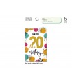 Biglietto CROMO COMPLEANNO 20 ANNI CON RILIEVO E INTERNO A COLORI CONF. 6 PZ.