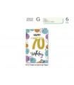 Biglietto CROMO COMPLEANNO 70 ANNI CON RILIEVO E INTERNO A COLORI CONF. 6 PZ.